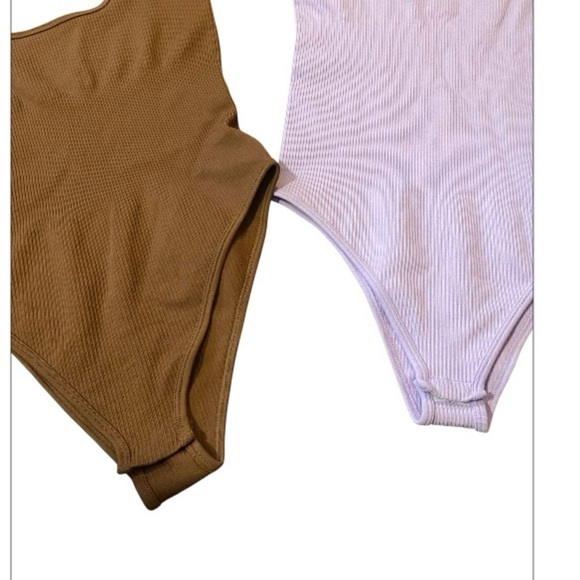 OQQ Bundle of 2 lavender and brown Ribbed Top bodysuits size small sleeveless - Picture 2 of 8